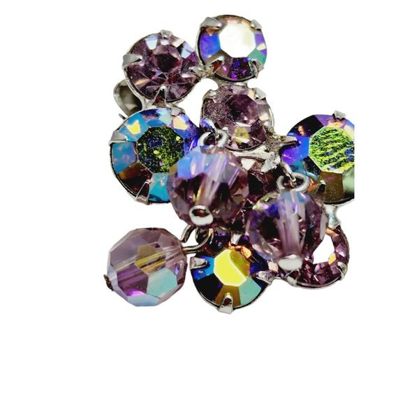 Vintage Signed Weiss Lilac AB Rhinestone Crystal Earrings (A836) - Picture 3 of 5